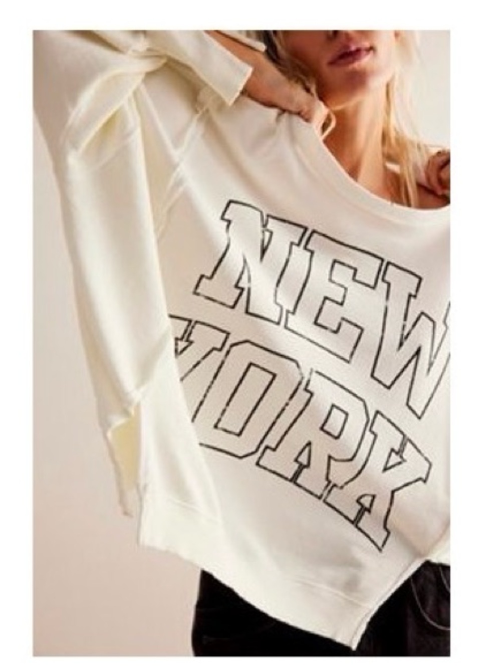 Women's Cream 'New York' Graphic Free People Pullover Sweatshirt -